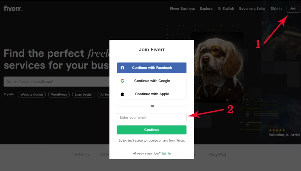 Fiverr Account Create step